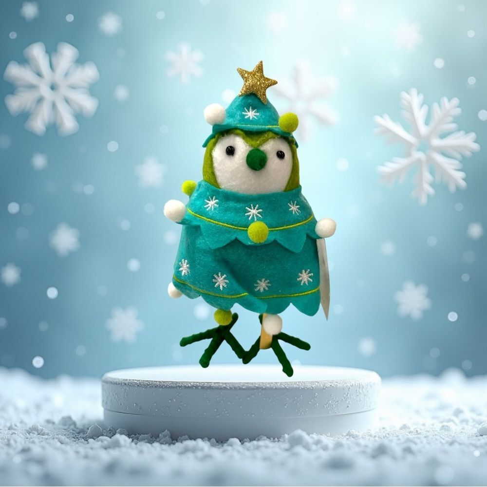 Teal and White Holiday Tree Spritz Bird